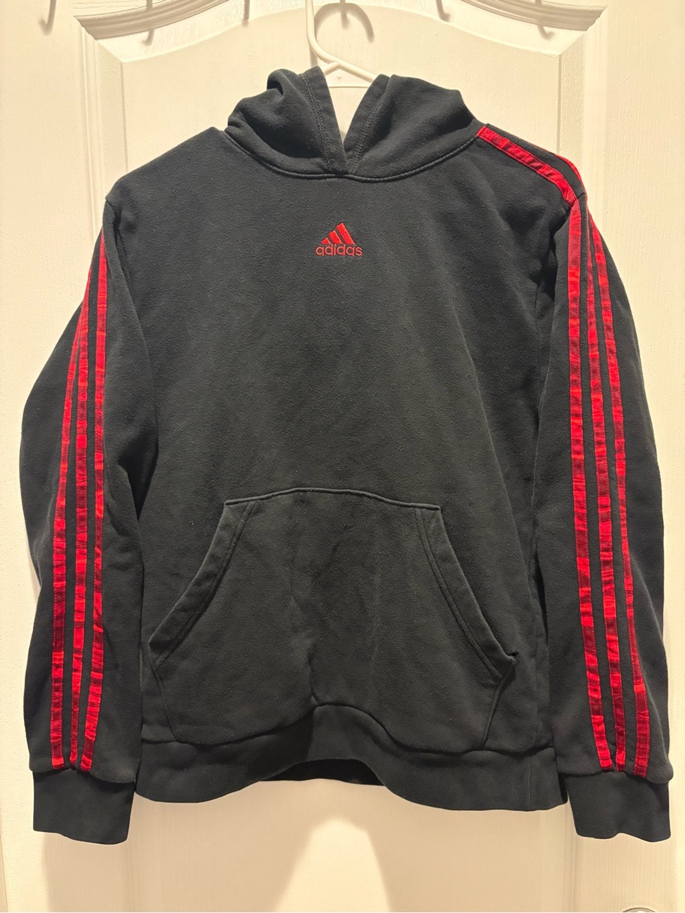 adidas Black Hoodie with Red Stripe Sleevesi
